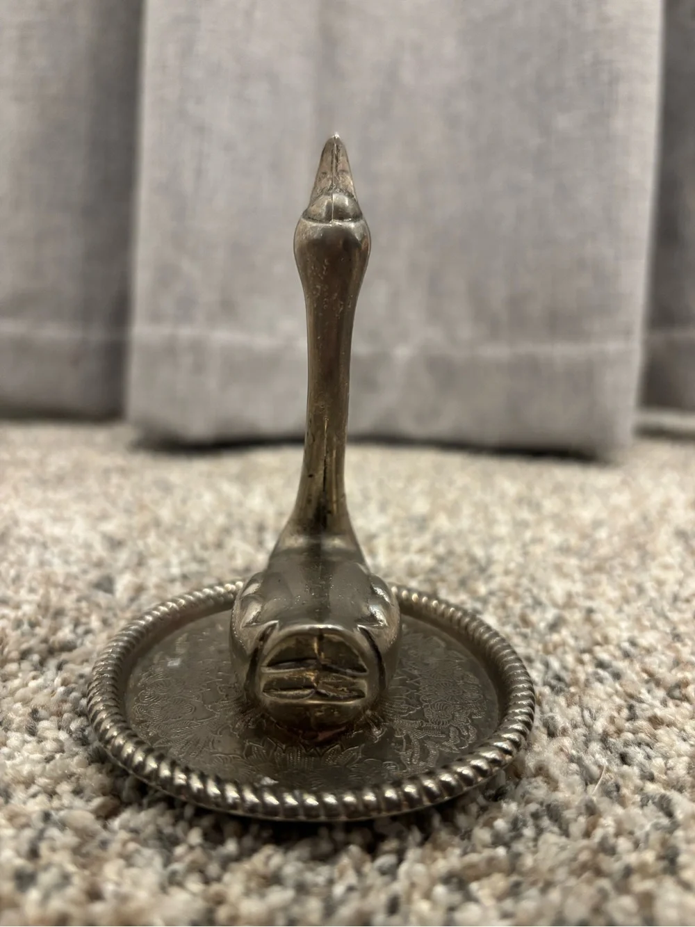 Vintage 1970s Silver-Plated Swan Ring Holder Jewelry Dish Vanity Decor